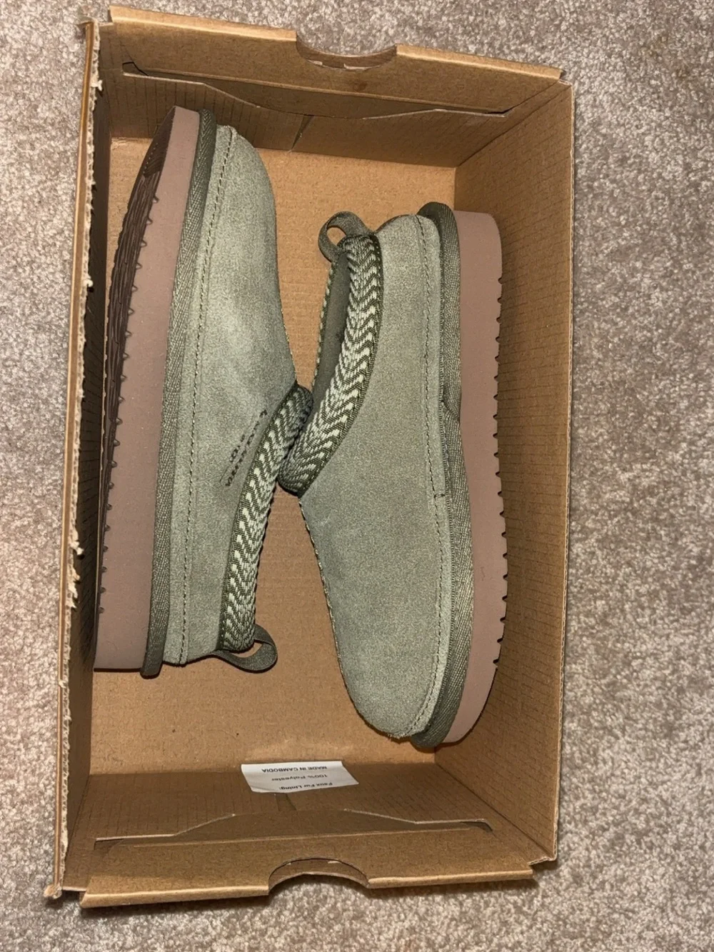 Koolaburra Olive Green Suede Slip-On Clog with Pink Sole